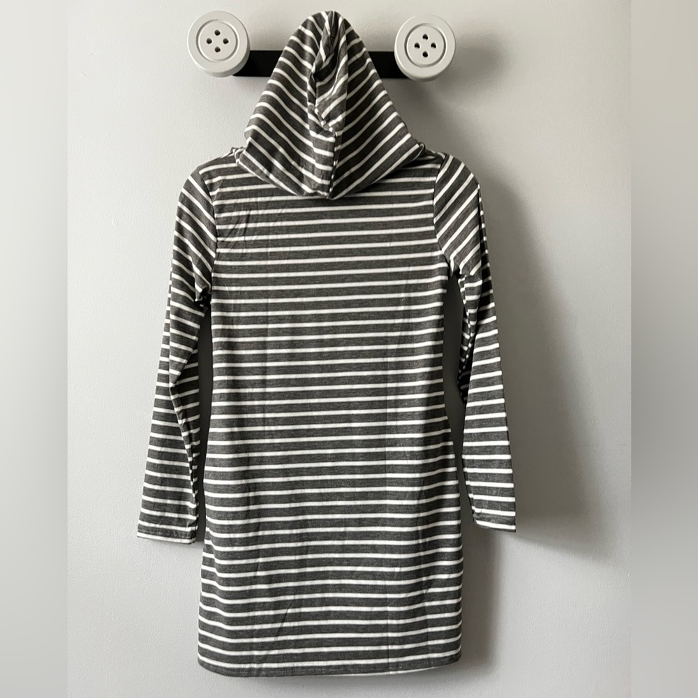 Lawa Women’s Striped Long Sleeve Hooded Super Mini Dress with Pockets NWT - Picture 9 of 13